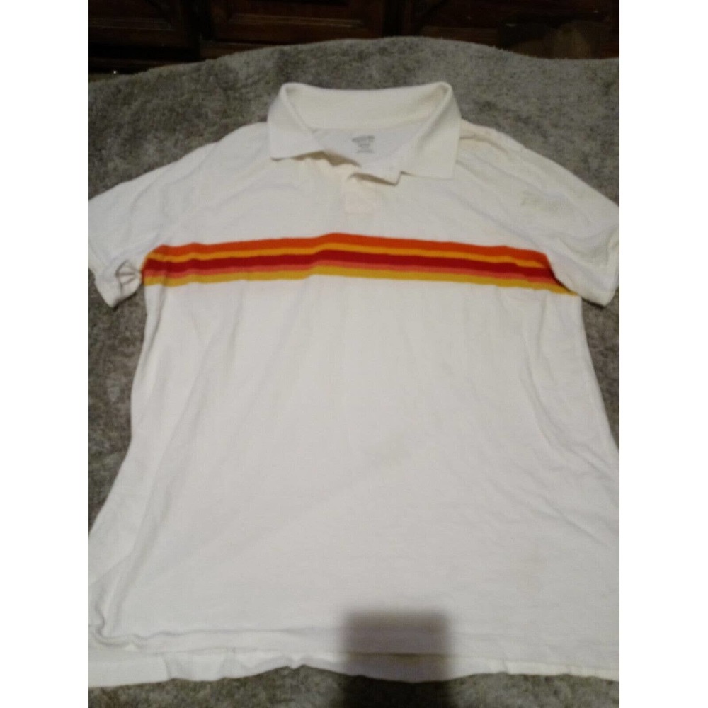 Mossimo Supply Co Men's Polo Athletic Fit Coupe Sport Off White Colorful Striped